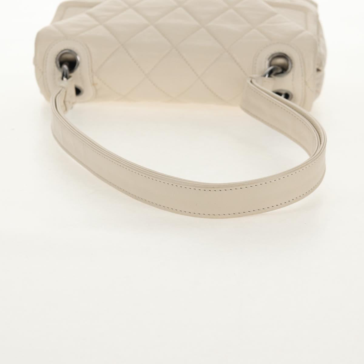 CHANEL Shoulder Bag Lamb Skin White Silver CC Auth 148619AV