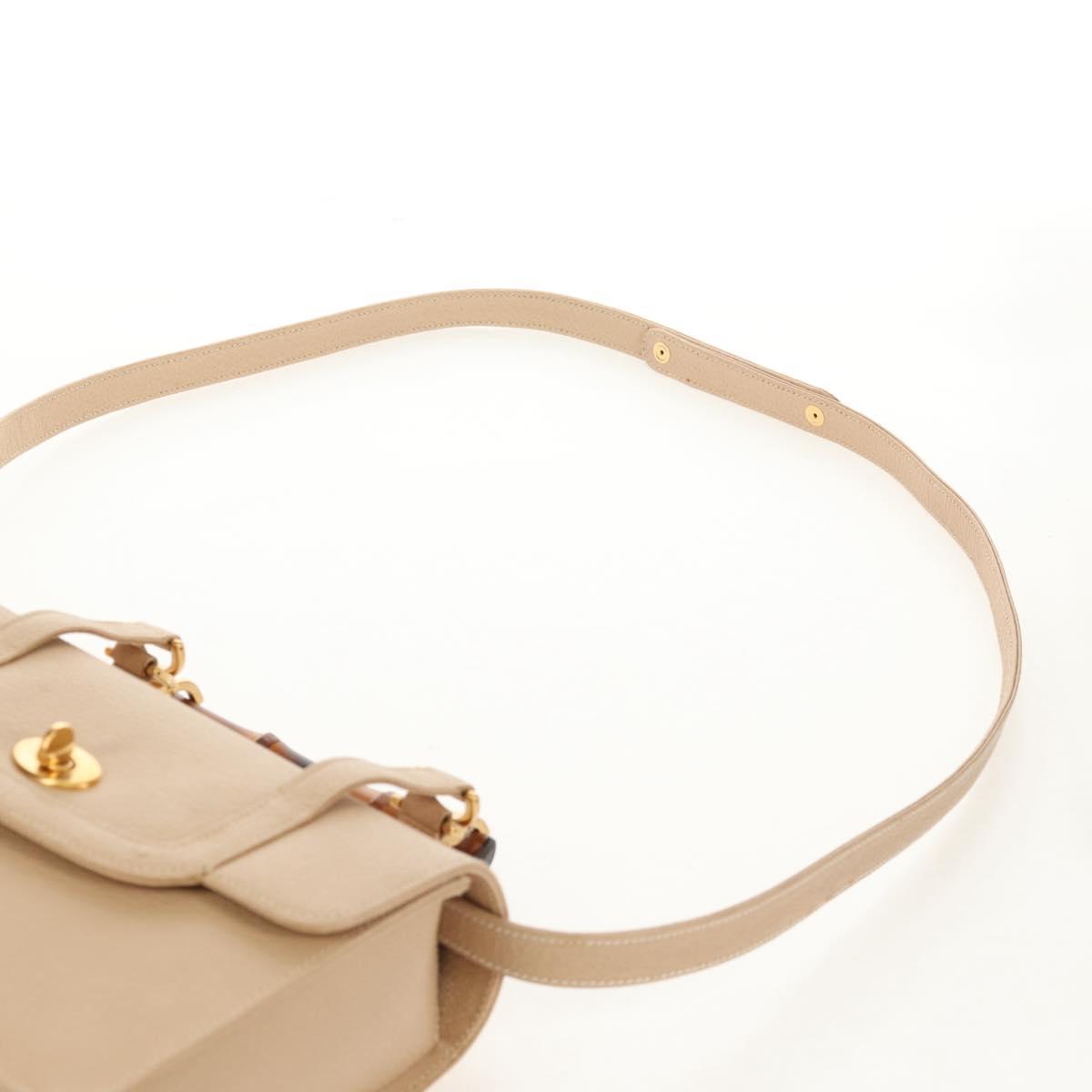 GUCCI Bamboo Hand Bag Leather 2way Beige Gold Auth 148621V