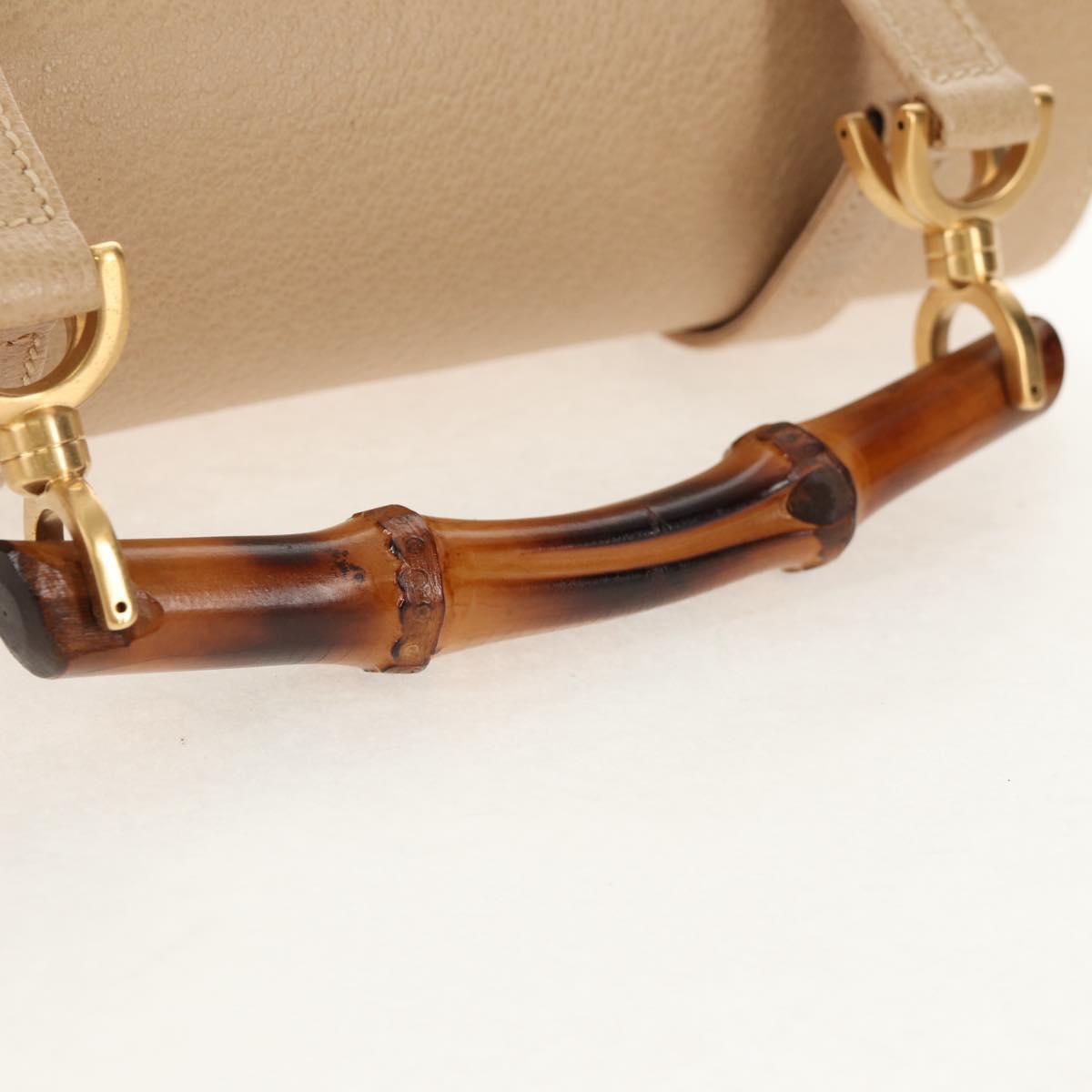 GUCCI Bamboo Hand Bag Leather 2way Beige Gold Auth 148621V