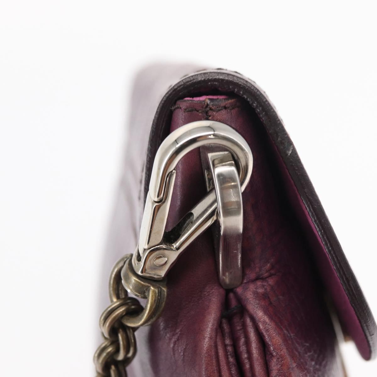 PRADA Chain Pouch Leather Silver Purple Auth 148623V