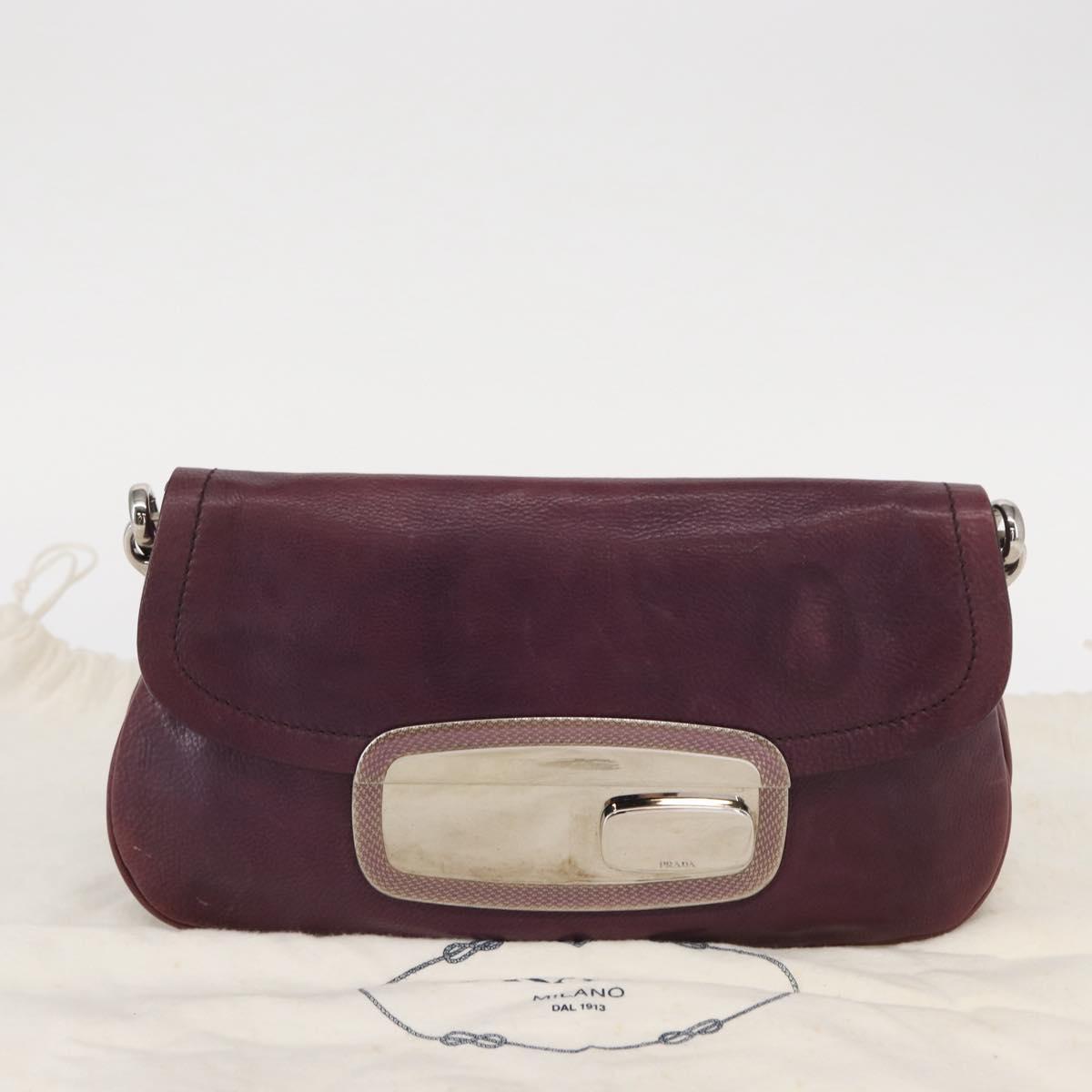PRADA Chain Pouch Leather Silver Purple Auth 148623V