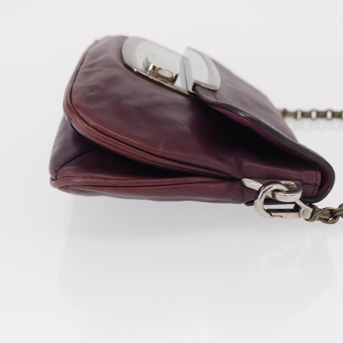 PRADA Chain Pouch Leather Silver Purple Auth 148623V