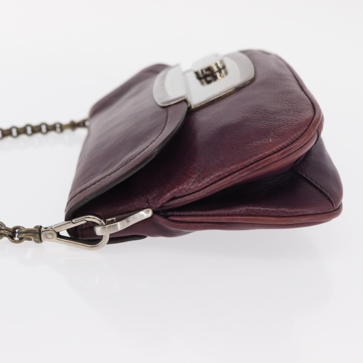 PRADA Chain Pouch Leather Silver Purple Auth 148623V