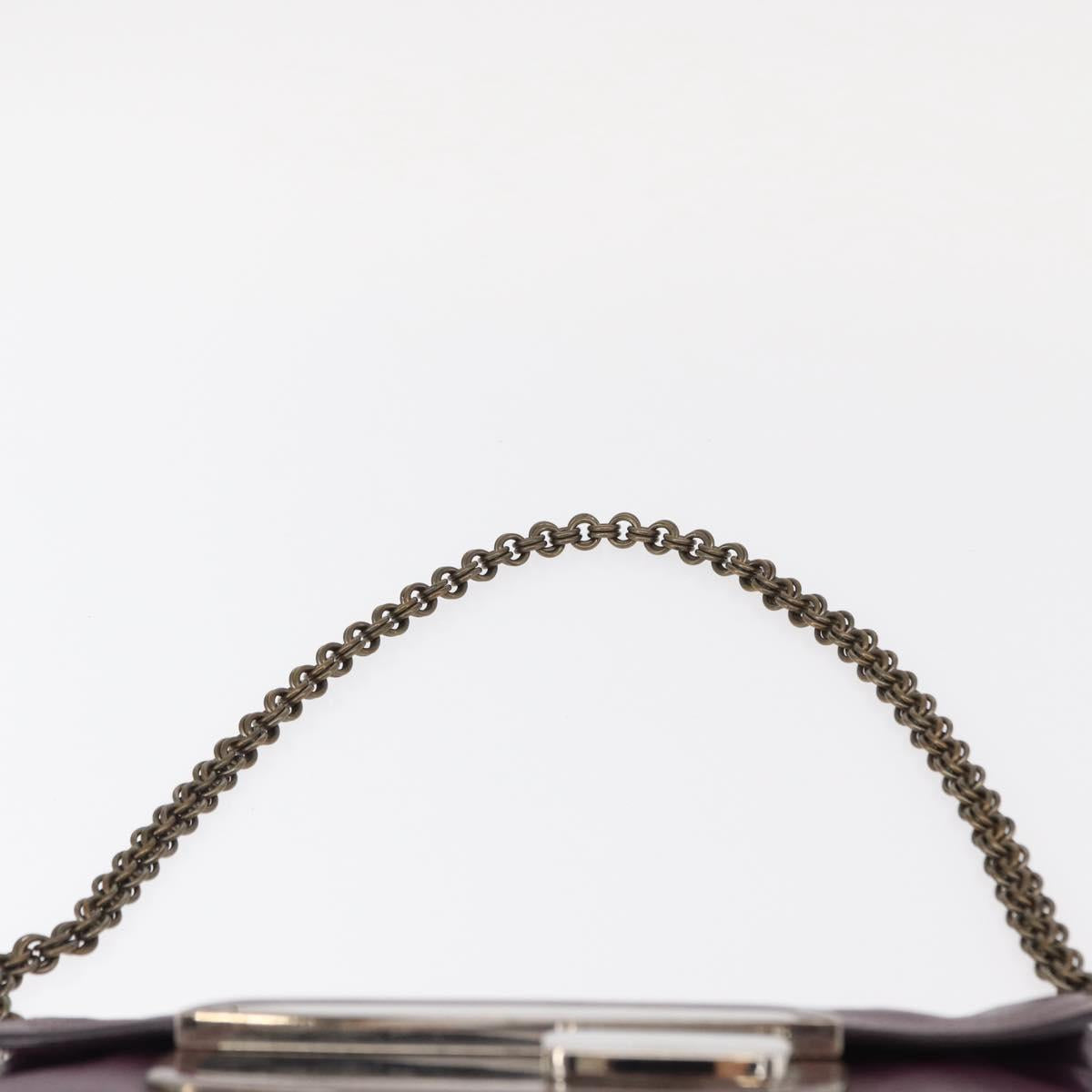 PRADA Chain Pouch Leather Silver Purple Auth 148623V