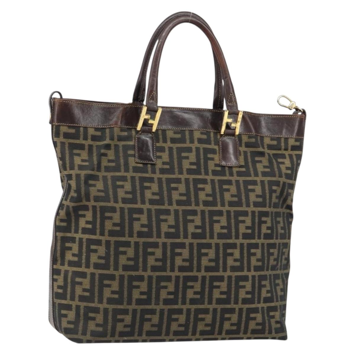 FENDI Zucca Canvas Hand Bag Black Brown Auth 148627