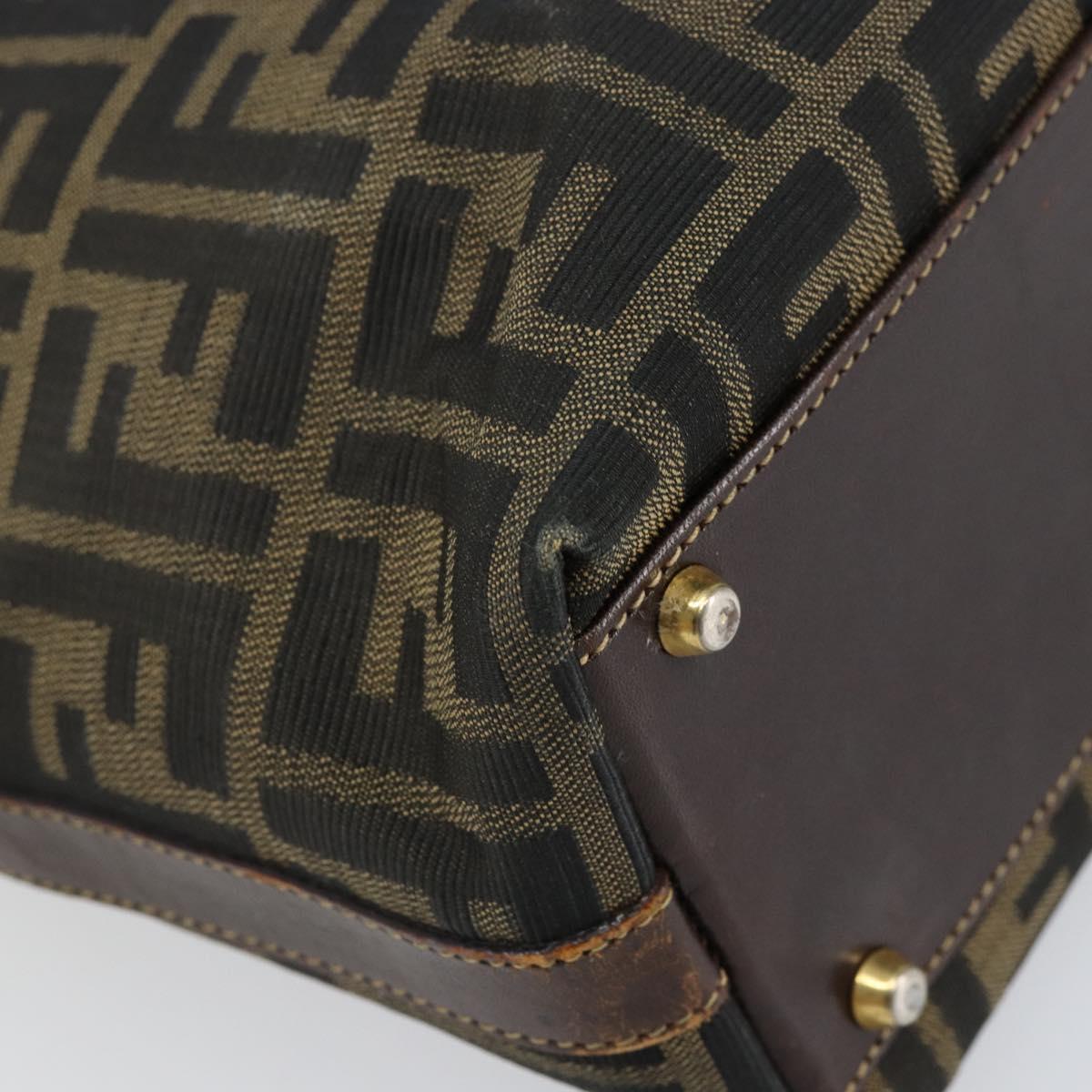 FENDI Zucca Canvas Hand Bag Black Brown Auth 148627