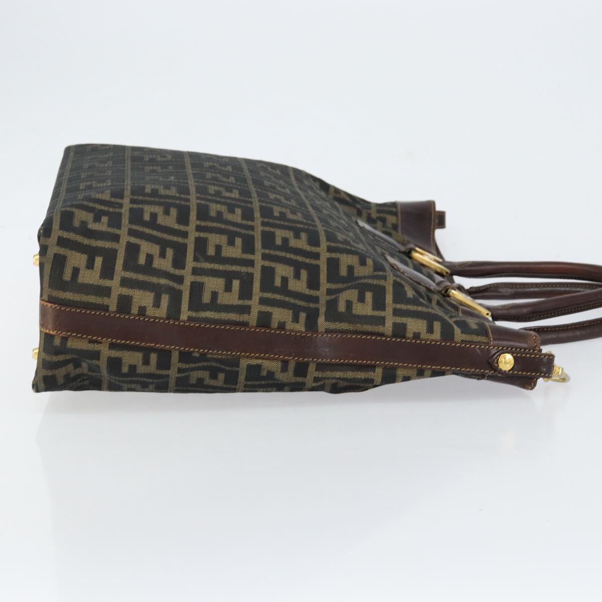 FENDI Zucca Canvas Hand Bag Black Brown Auth 148627