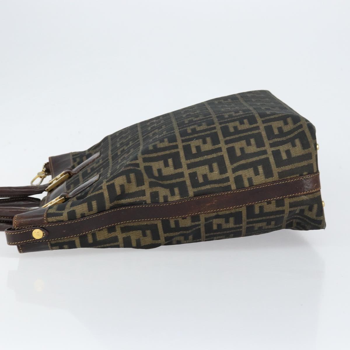 FENDI Zucca Canvas Hand Bag Black Brown Auth 148627