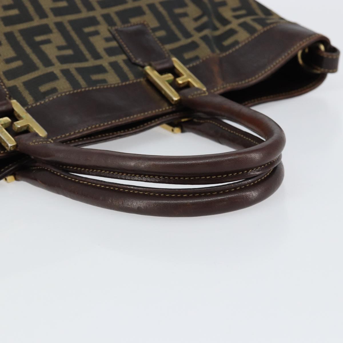 FENDI Zucca Canvas Hand Bag Black Brown Auth 148627