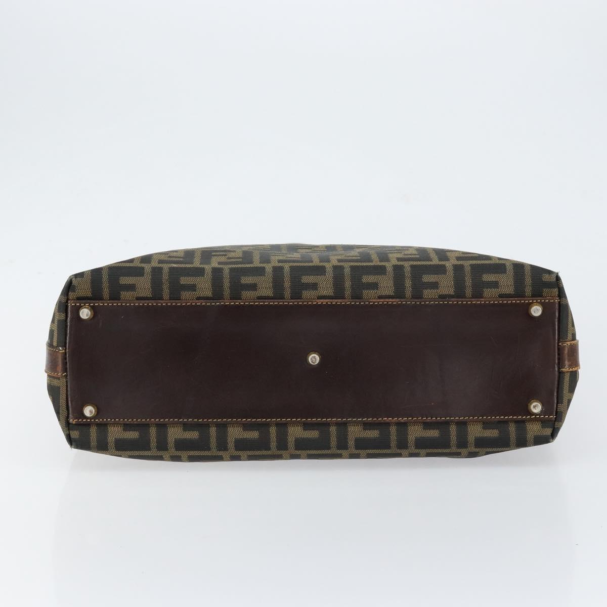 FENDI Zucca Canvas Hand Bag Black Brown Auth 148627