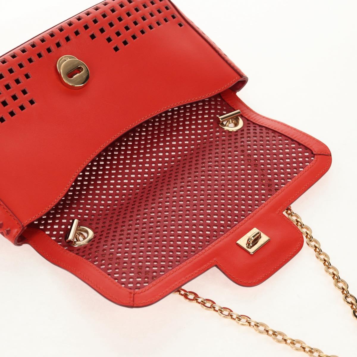 Salvatore Ferragamo Chain Shoulder Bag Leather Red Gold Auth 148629V