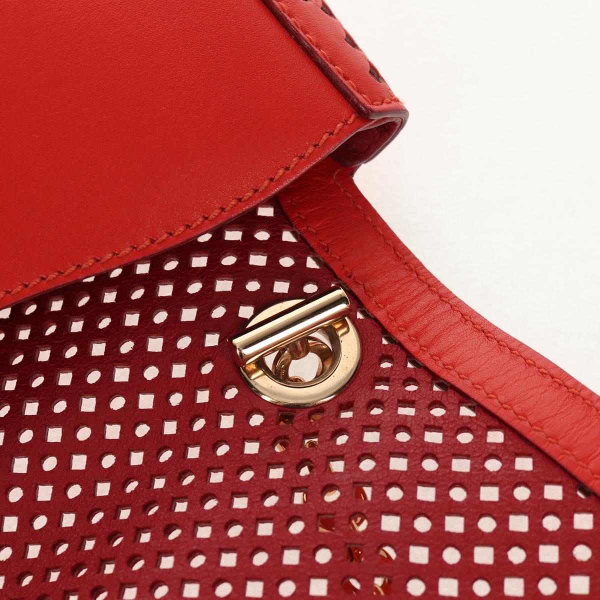 Salvatore Ferragamo Chain Shoulder Bag Leather Red Gold Auth 148629V