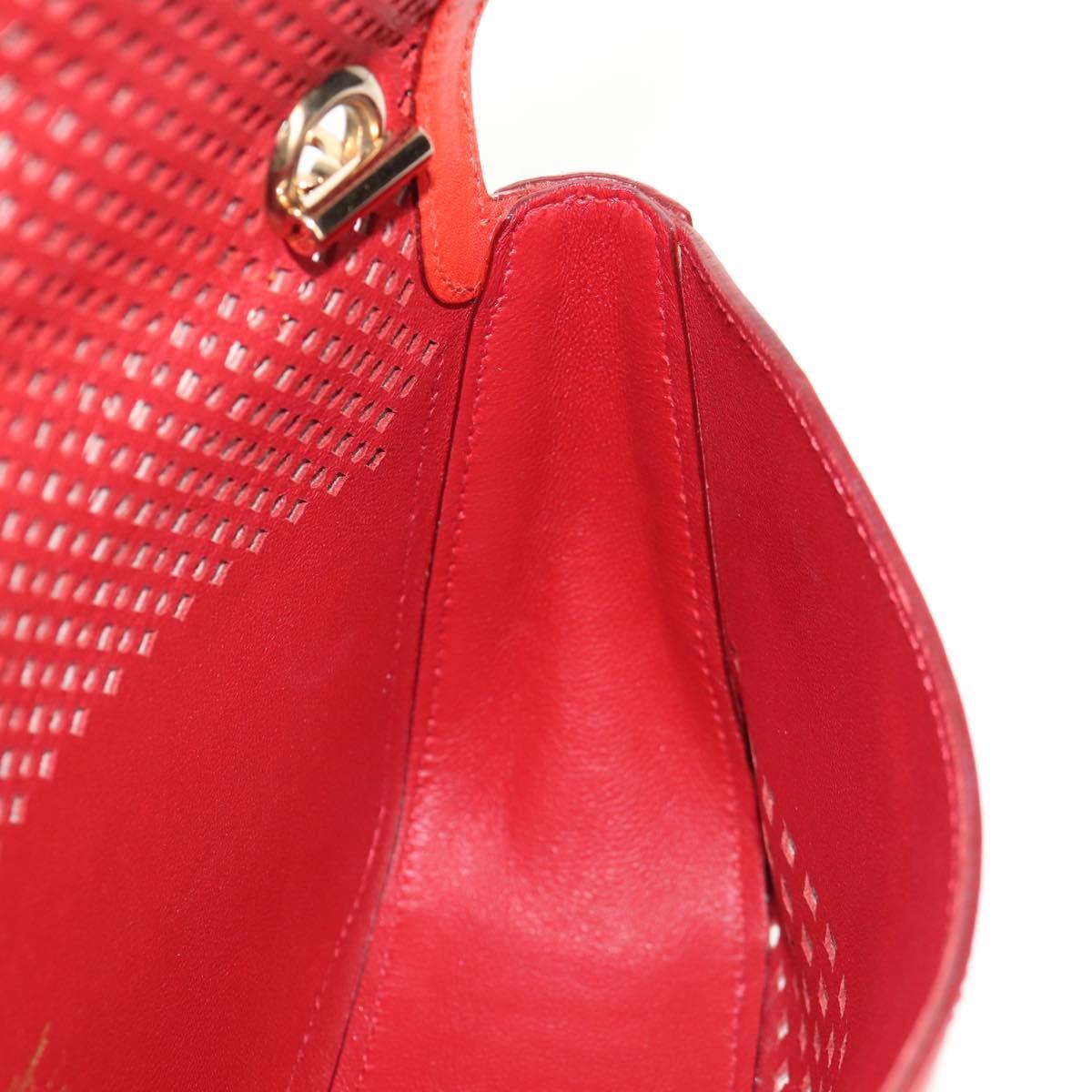 Salvatore Ferragamo Chain Shoulder Bag Leather Red Gold Auth 148629V