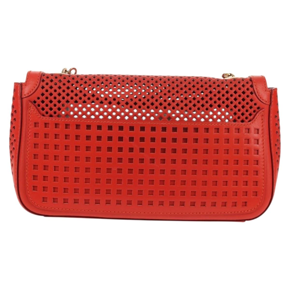 Salvatore Ferragamo Chain Shoulder Bag Leather Red Gold Auth 148629V