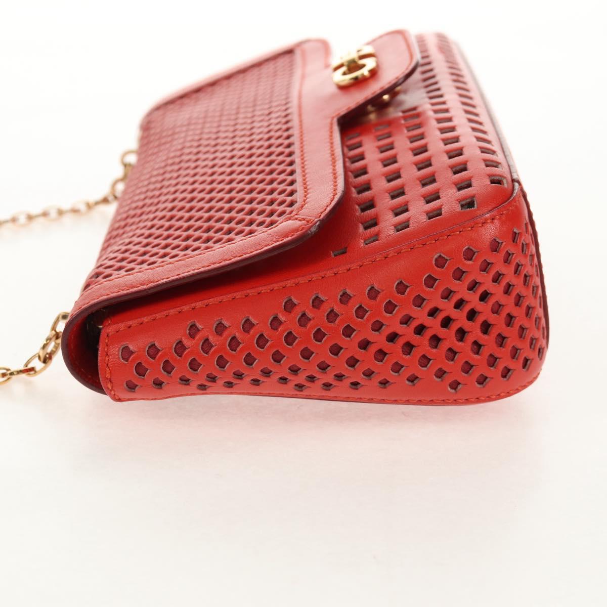 Salvatore Ferragamo Chain Shoulder Bag Leather Red Gold Auth 148629V