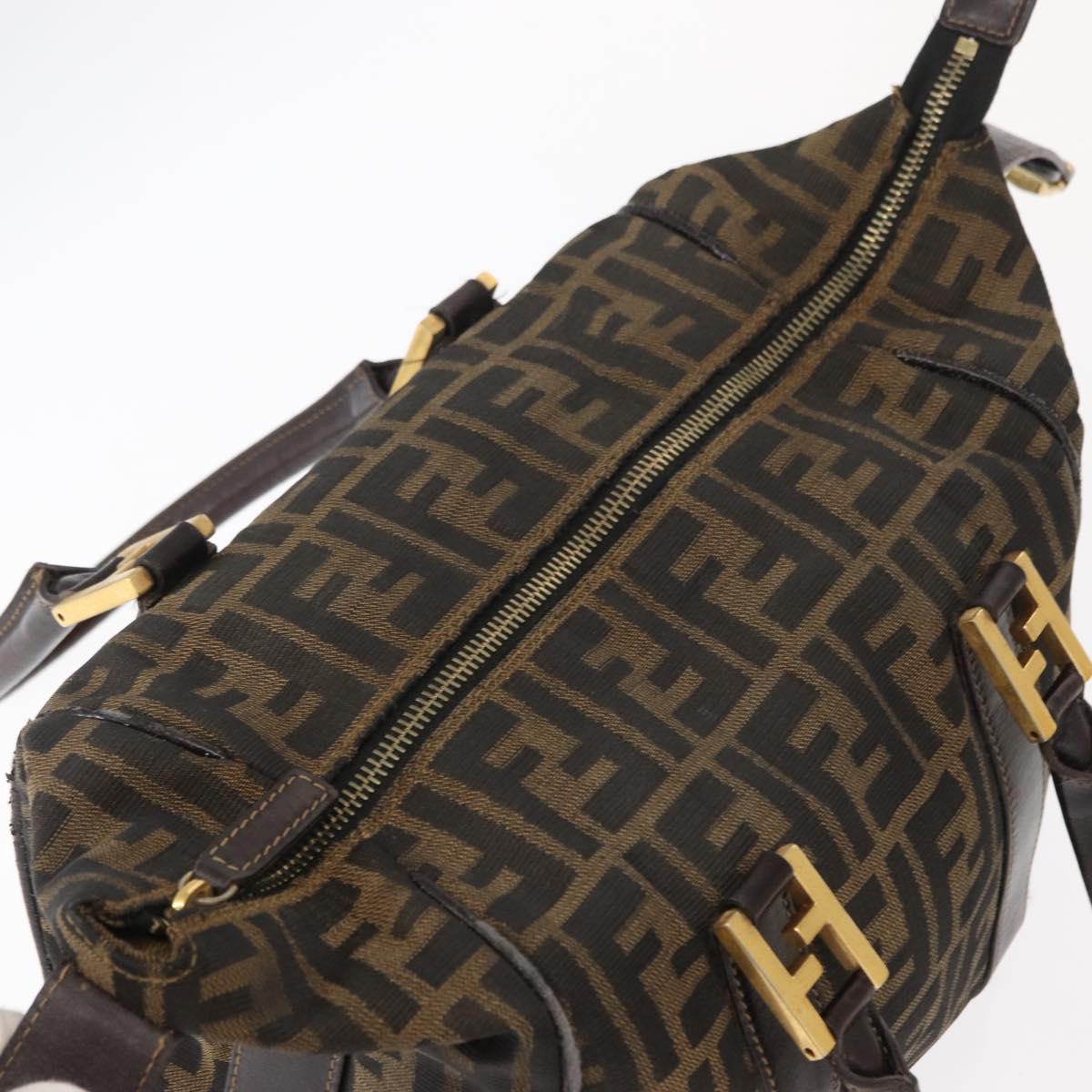 FENDI Zucca Canvas Hand Bag Black Brown Auth 148630