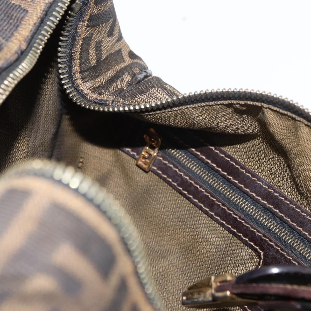 FENDI Zucca Canvas Hand Bag Black Brown Auth 148630