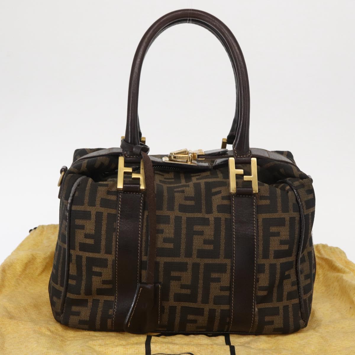 FENDI Zucca Canvas Hand Bag Black Brown Auth 148630