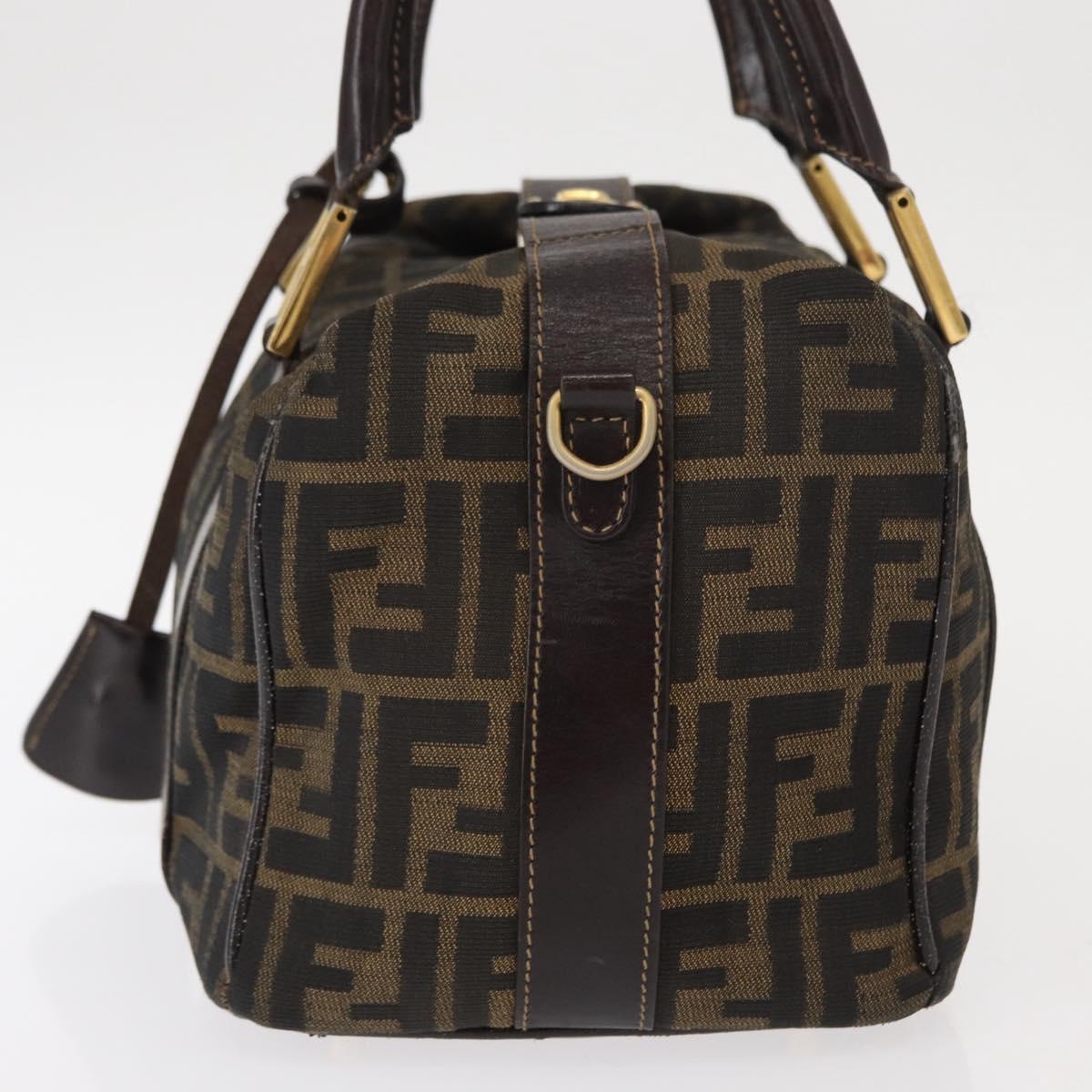 FENDI Zucca Canvas Hand Bag Black Brown Auth 148630