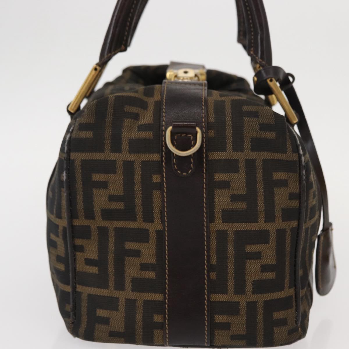 FENDI Zucca Canvas Hand Bag Black Brown Auth 148630