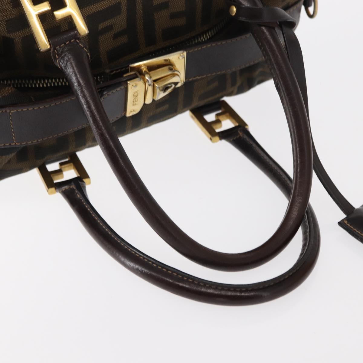 FENDI Zucca Canvas Hand Bag Black Brown Auth 148630