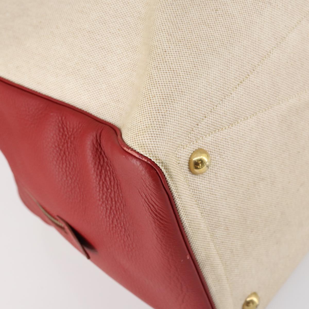 HERMES Victoria 50 Boston Bag Canvas Beige Gold Auth 148631