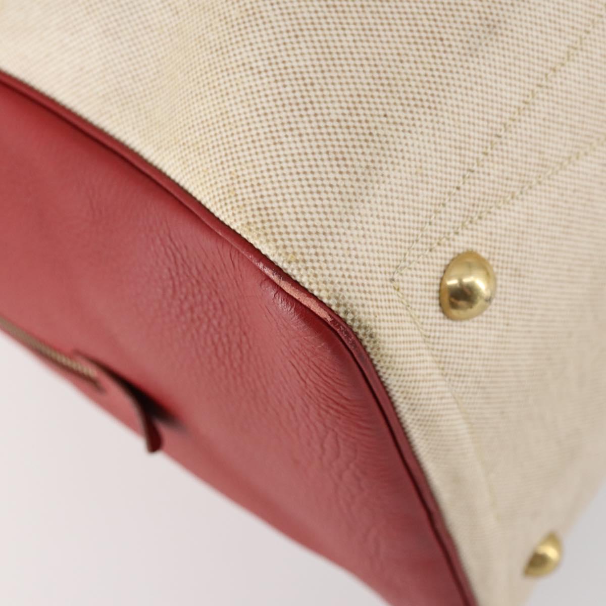 HERMES Victoria 50 Boston Bag Canvas Beige Gold Auth 148631