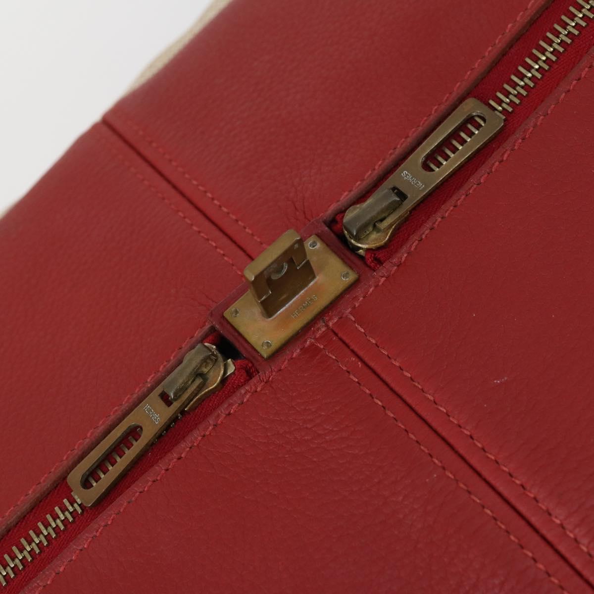 HERMES Victoria 50 Boston Bag Canvas Beige Gold Auth 148631