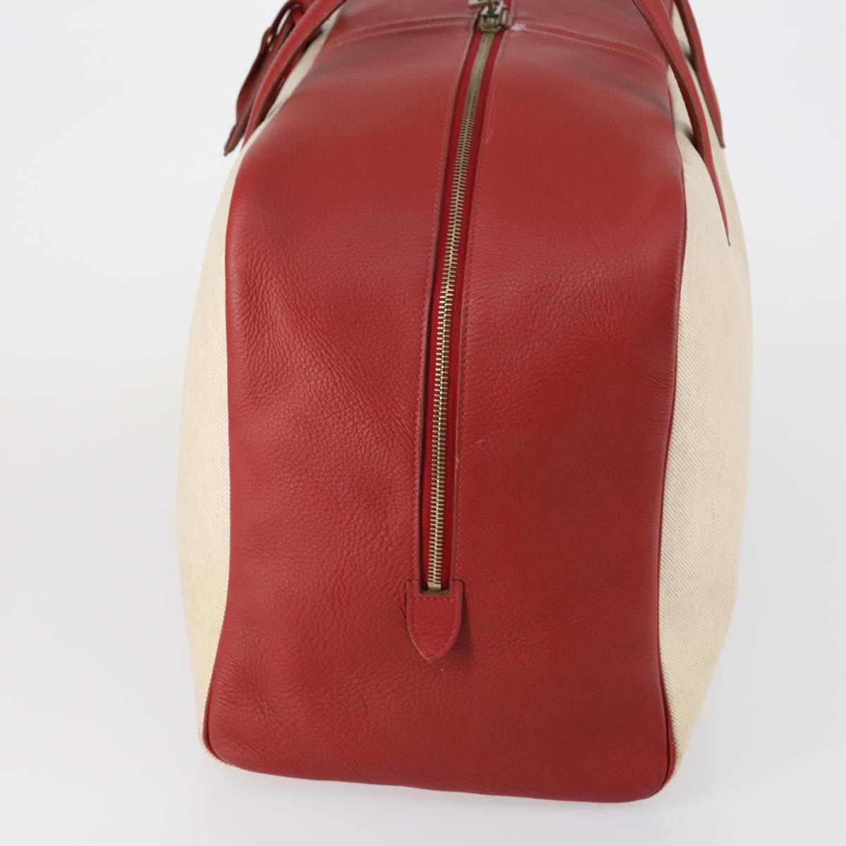 HERMES Victoria 50 Boston Bag Canvas Beige Gold Auth 148631