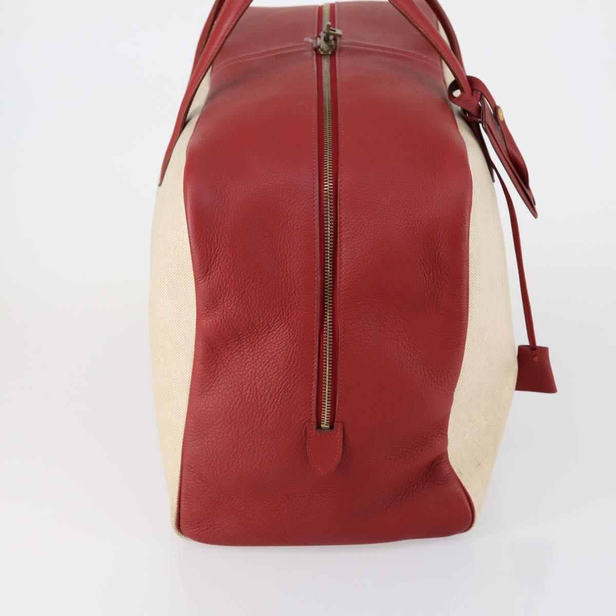 HERMES Victoria 50 Boston Bag Canvas Beige Gold Auth 148631