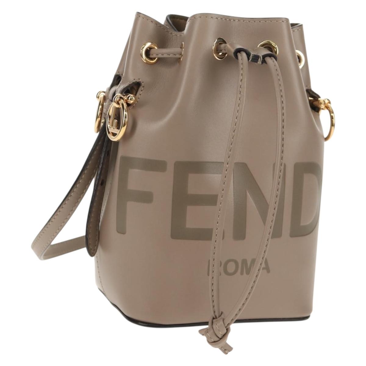 FENDI Shoulder Bag Leather Gray Gold Auth 148635AM
