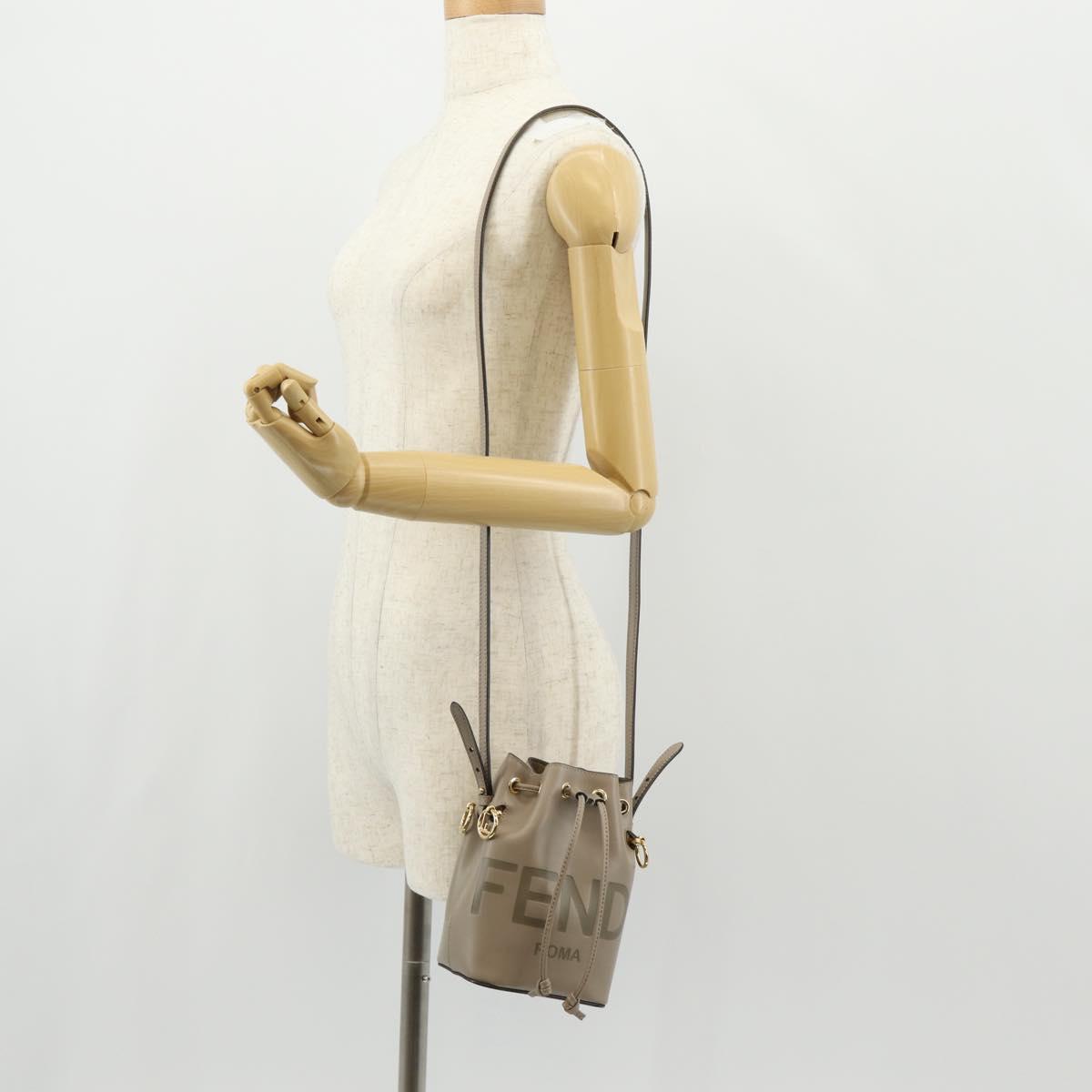 FENDI Shoulder Bag Leather Gray Gold Auth 148635AM