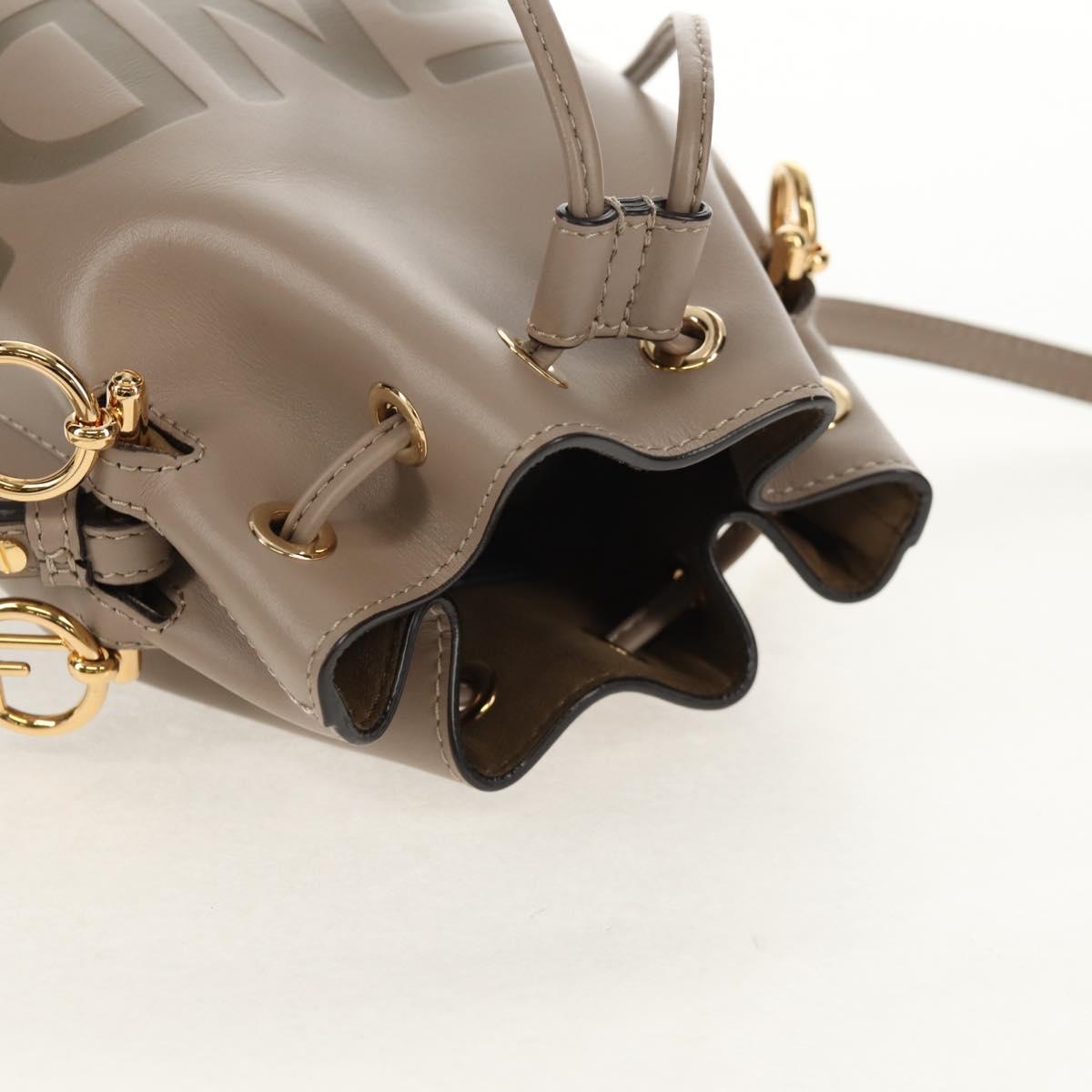 FENDI Shoulder Bag Leather Gray Gold Auth 148635AM