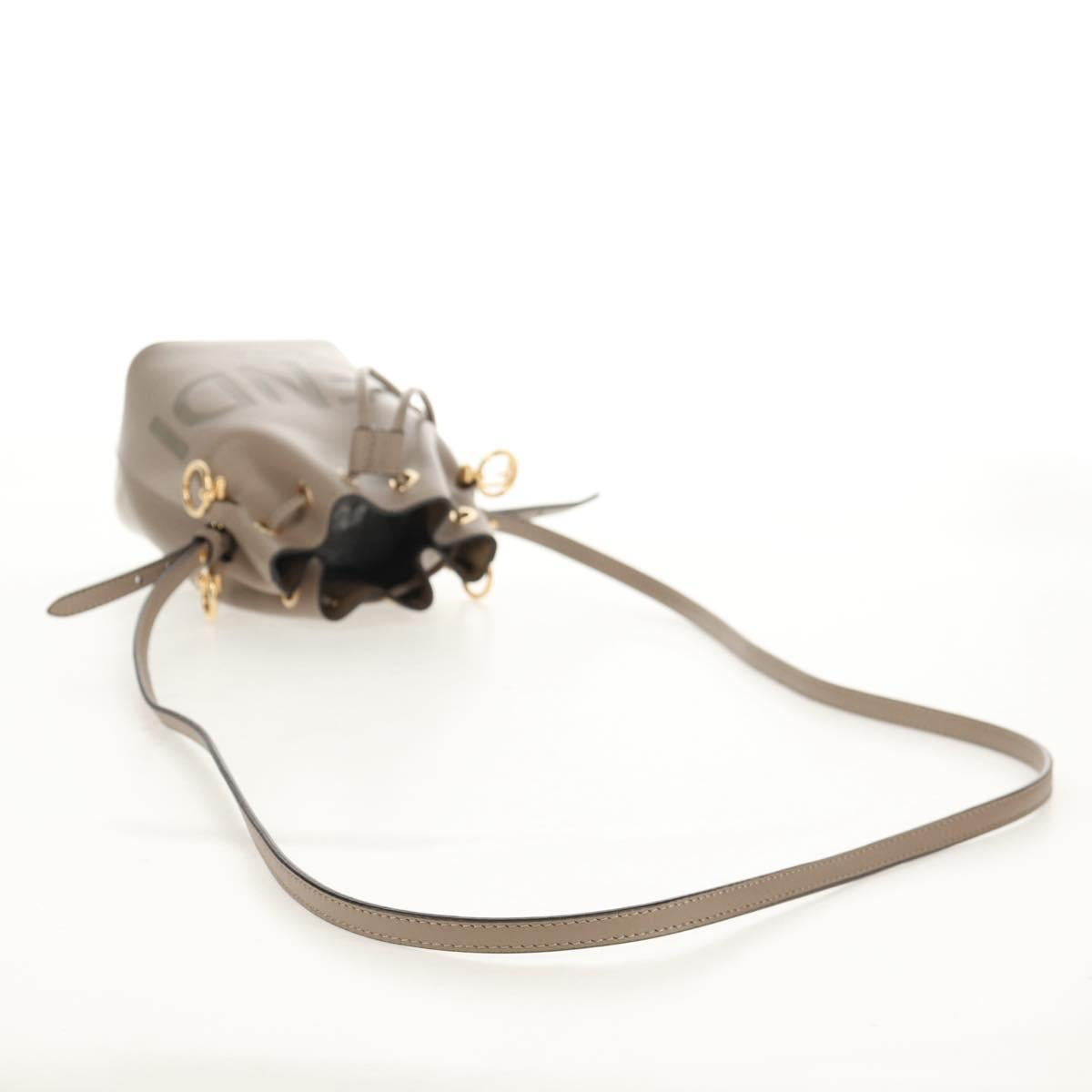 FENDI Shoulder Bag Leather Gray Gold Auth 148635AM