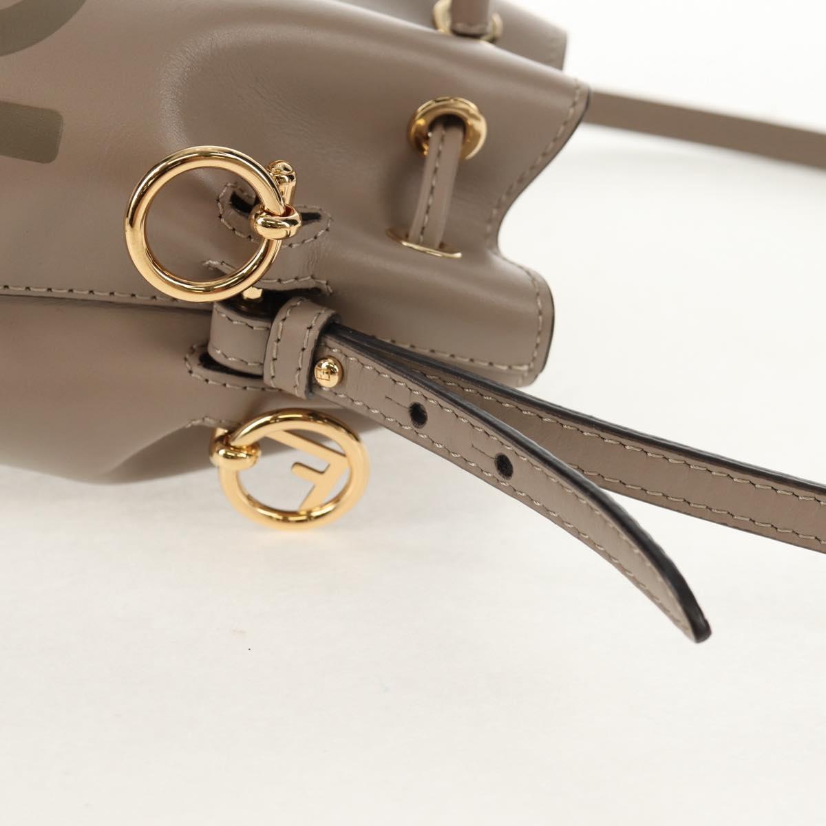 FENDI Shoulder Bag Leather Gray Gold Auth 148635AM