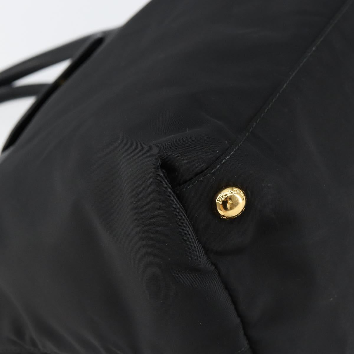 PRADA Hand Bag Nylon Black Gold Auth 148636