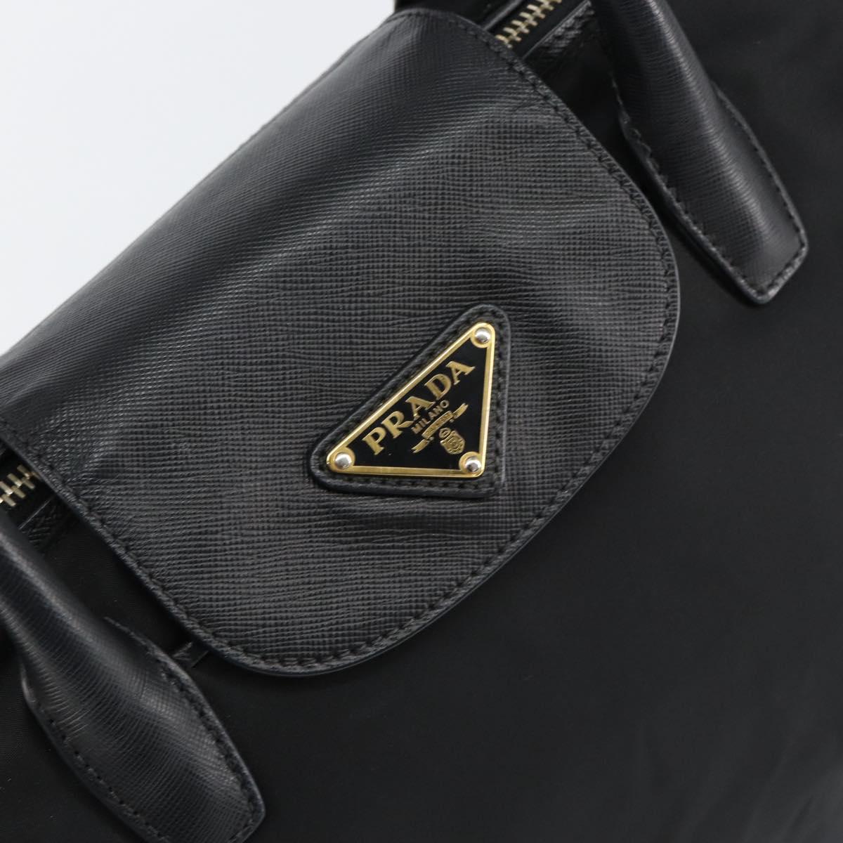 PRADA Hand Bag Nylon Black Gold Auth 148636