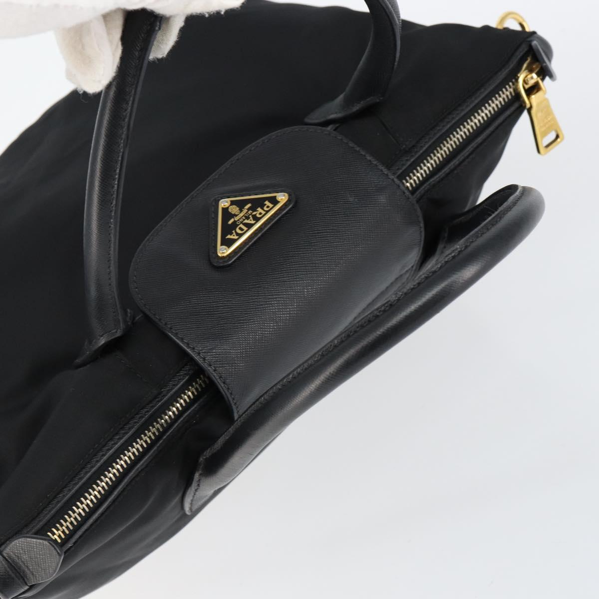 PRADA Hand Bag Nylon Black Gold Auth 148636