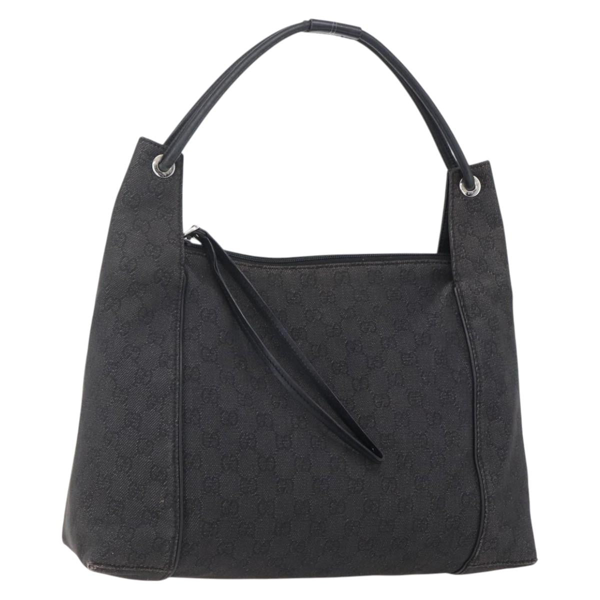 GUCCI GG Canvas Shoulder Bag Black Silver 152281 Auth 148637