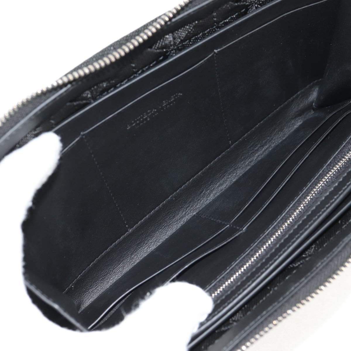 BOTTEGA VENETA Zippy Wallet Nylon Polypropylene Black Silver Auth 148640M