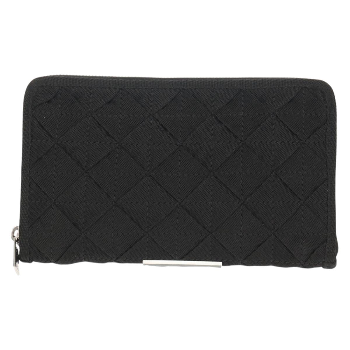 BOTTEGA VENETA Zippy Wallet Nylon Polypropylene Black Silver Auth 148640M