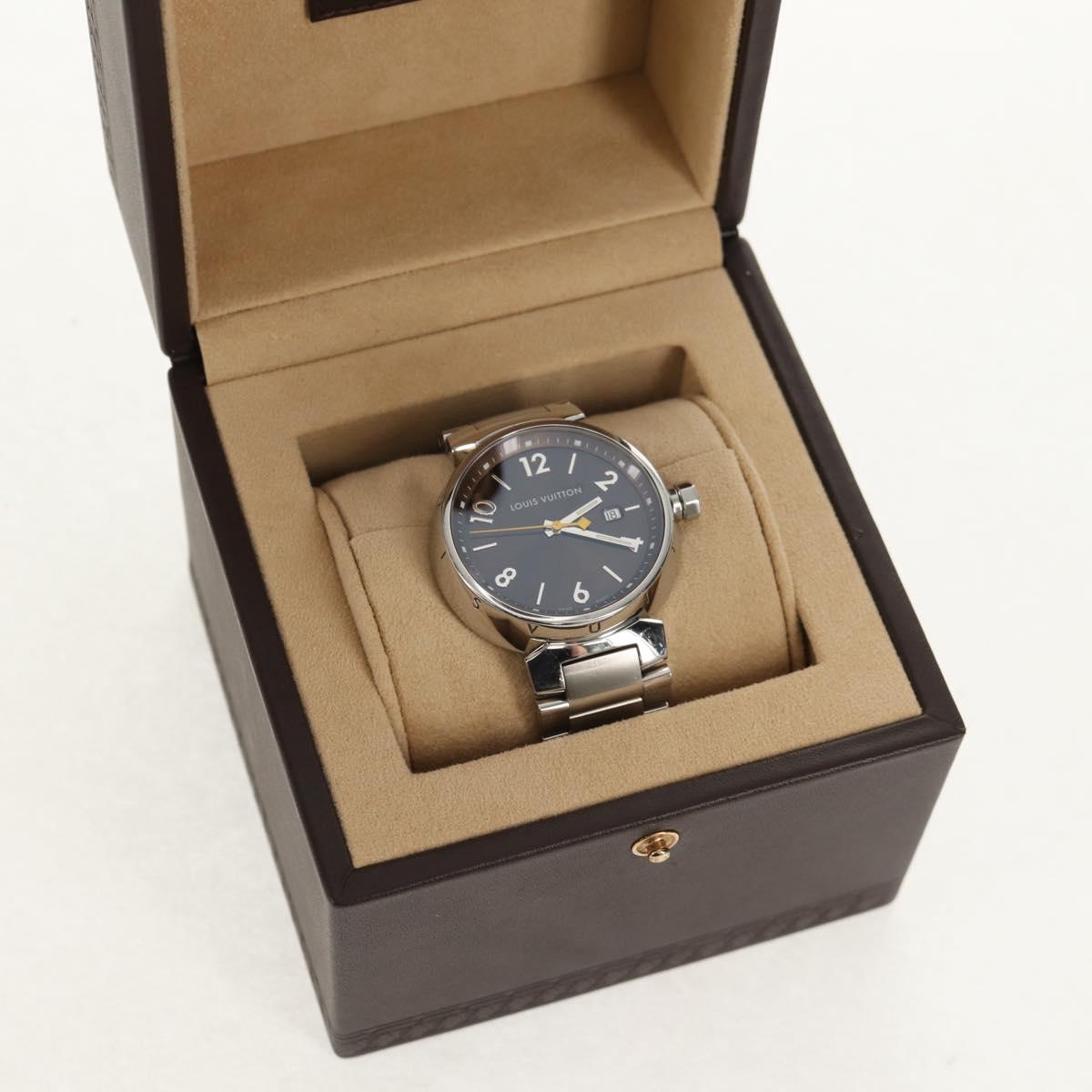 LOUIS VUITTON Tambour Date Watches Stainless Steel Silver Q1111 LV Auth 148644M