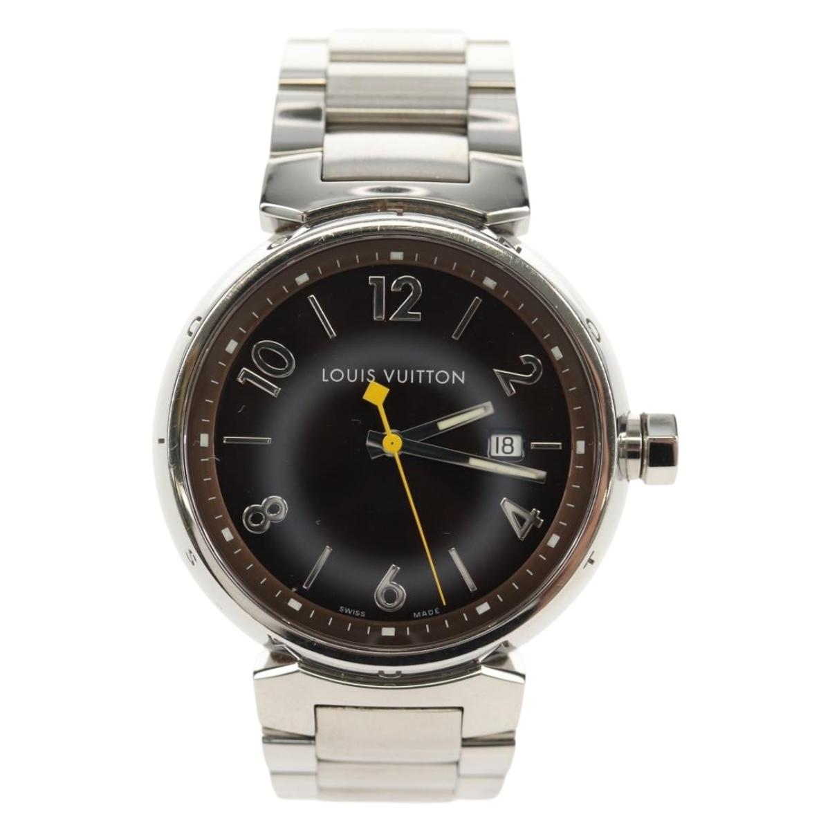 LOUIS VUITTON Tambour Date Watches Stainless Steel Silver Q1111 LV Auth 148644M