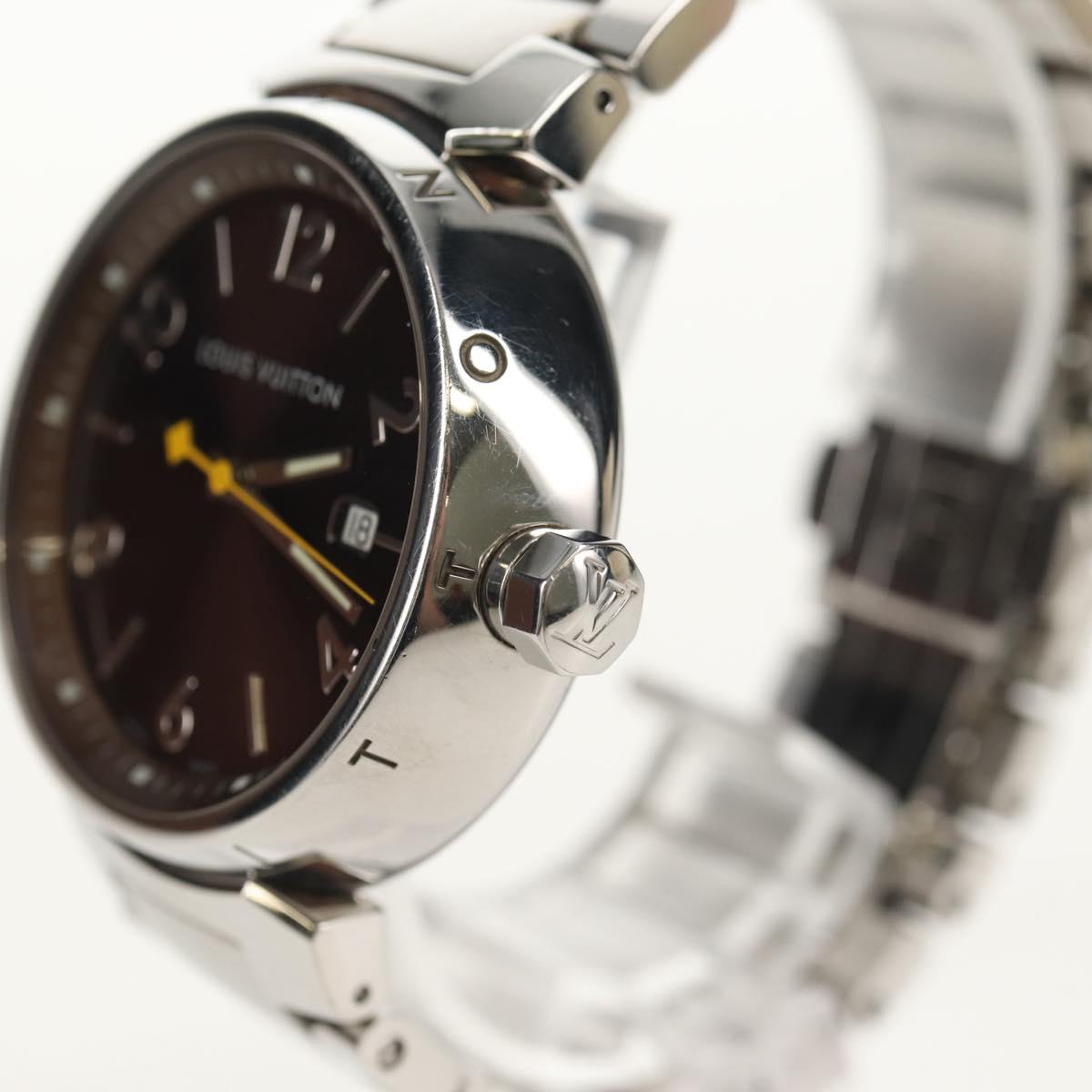 LOUIS VUITTON Tambour Date Watches Stainless Steel Silver Q1111 LV Auth 148644M