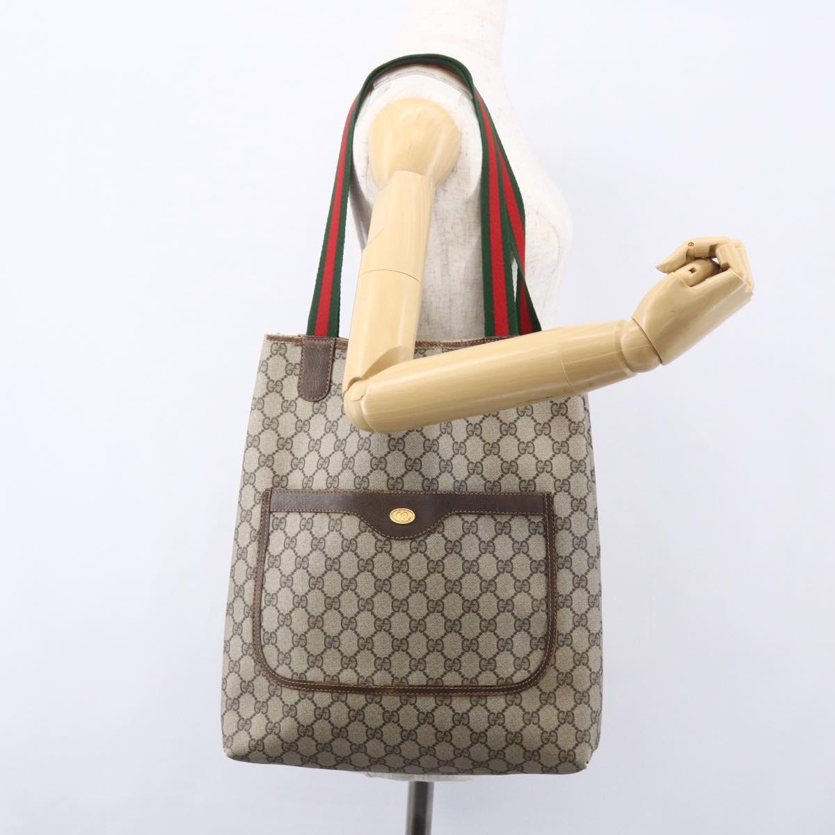 GUCCI GG Supreme Web Sherry Line Tote Bag PVC Beige 39 002 4487 Auth 148647