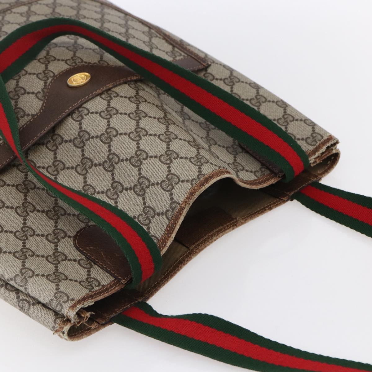 GUCCI GG Supreme Web Sherry Line Tote Bag PVC Beige 39 002 4487 Auth 148647