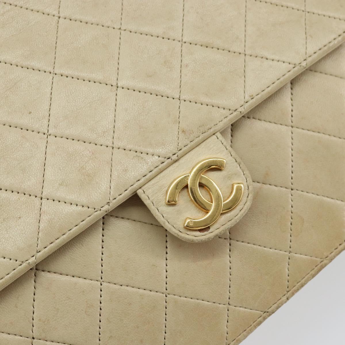 CHANEL Chain Shoulder Bag Lamb Skin Beige Gold CC Auth 148650