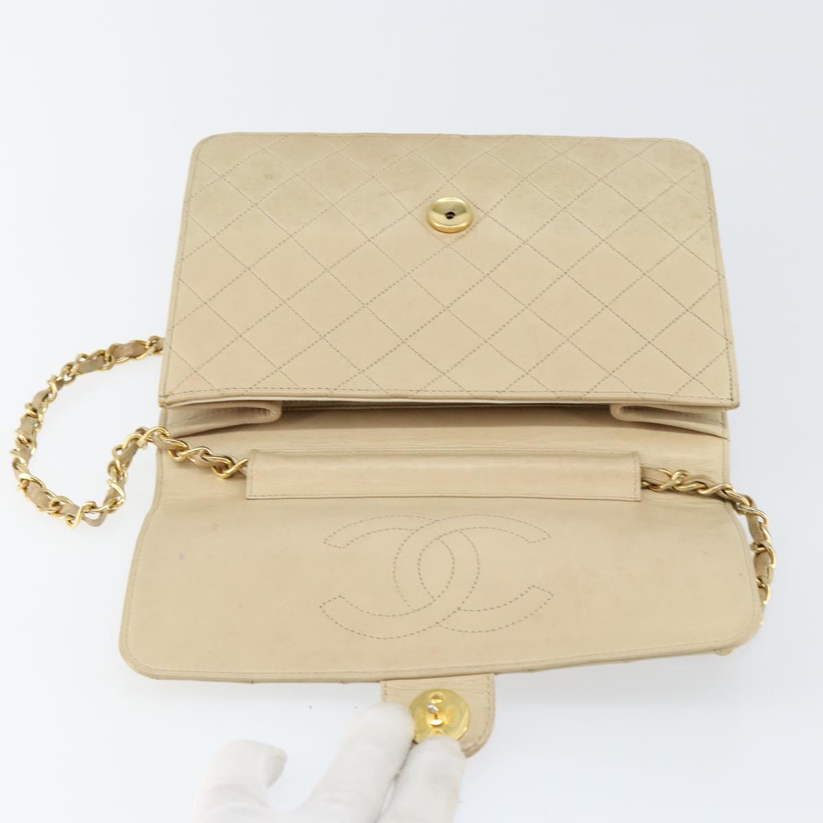 CHANEL Chain Shoulder Bag Lamb Skin Beige Gold CC Auth 148650