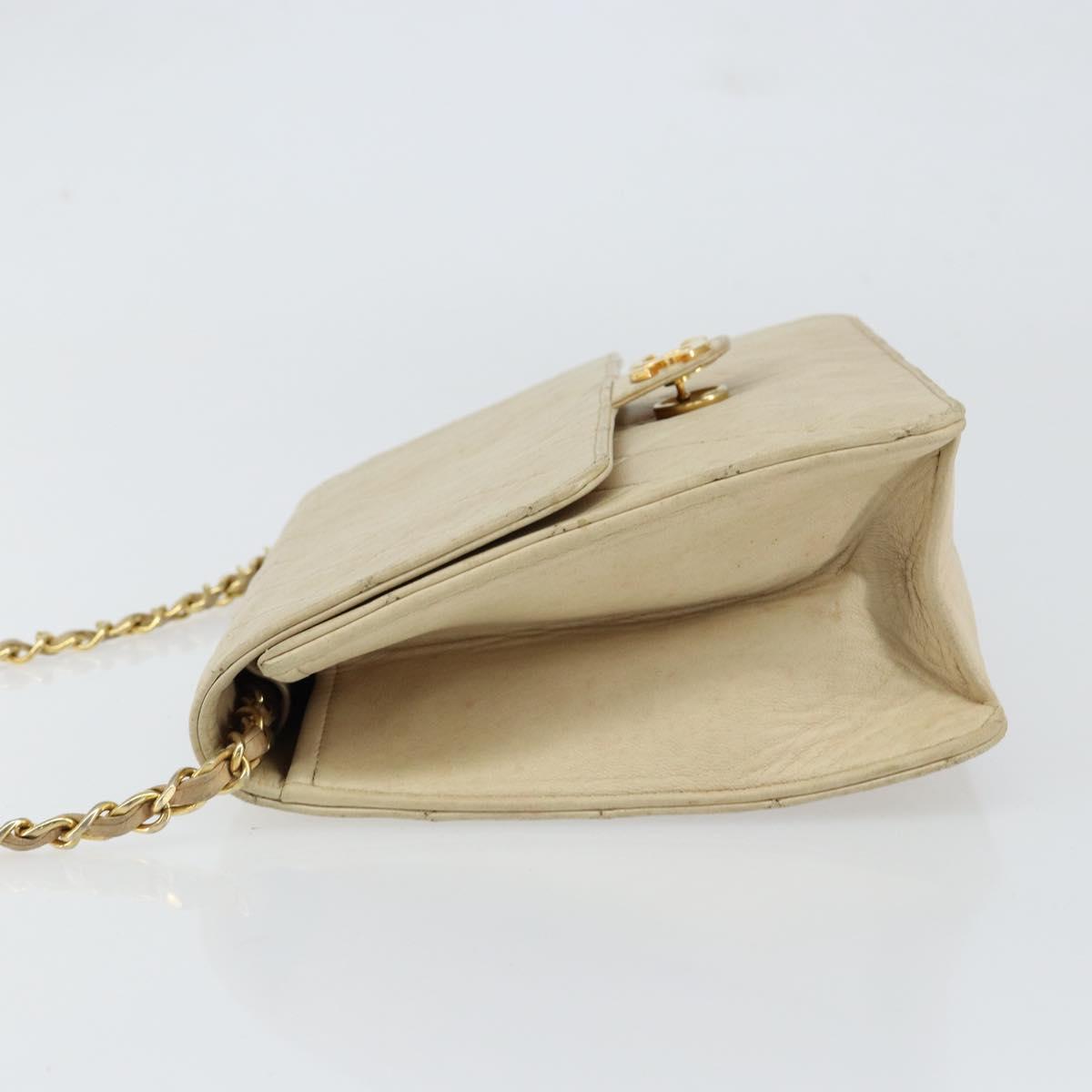 CHANEL Chain Shoulder Bag Lamb Skin Beige Gold CC Auth 148650