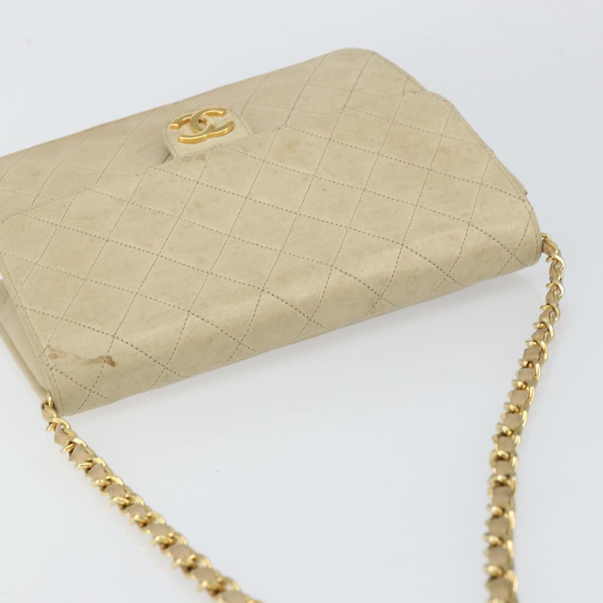CHANEL Chain Shoulder Bag Lamb Skin Beige Gold CC Auth 148650